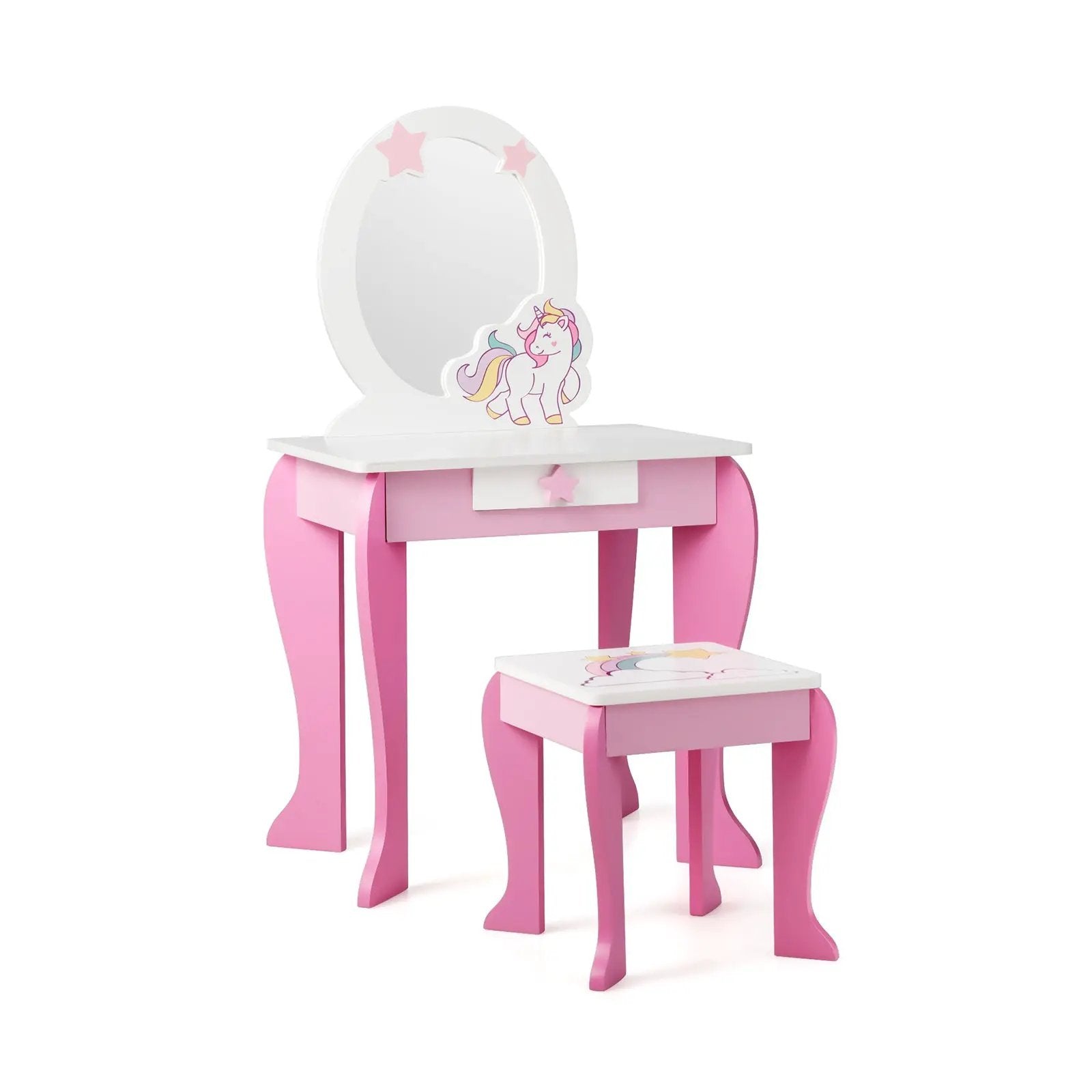 Kids Wooden Makeup Dressing Table and Chair Set with Mirror and Drawer by DirectDeals