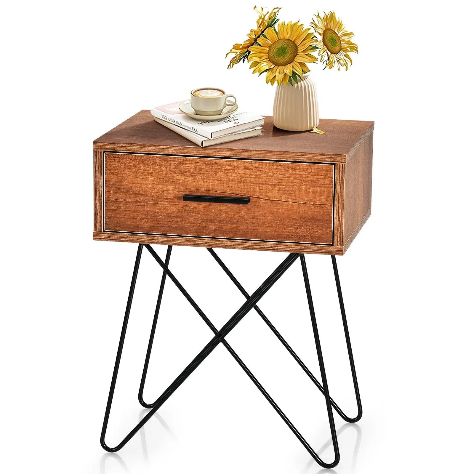 Nightstand Coffee Table Storage Display with Steel Legs and 1 Drawer by DirectDeals