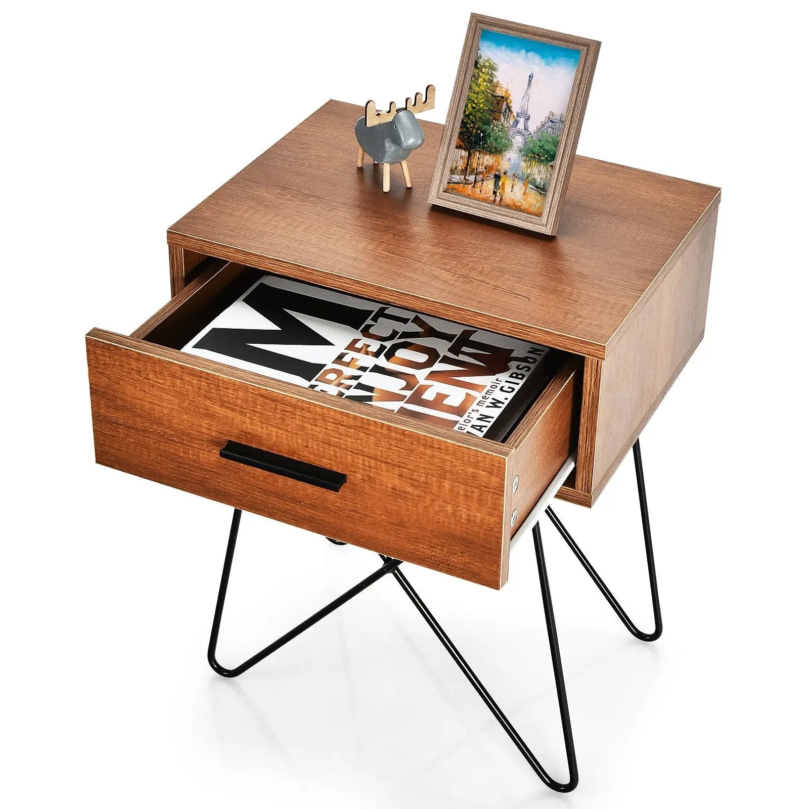 Nightstand Coffee Table Storage Display with Steel Legs and 1 Drawer by DirectDeals