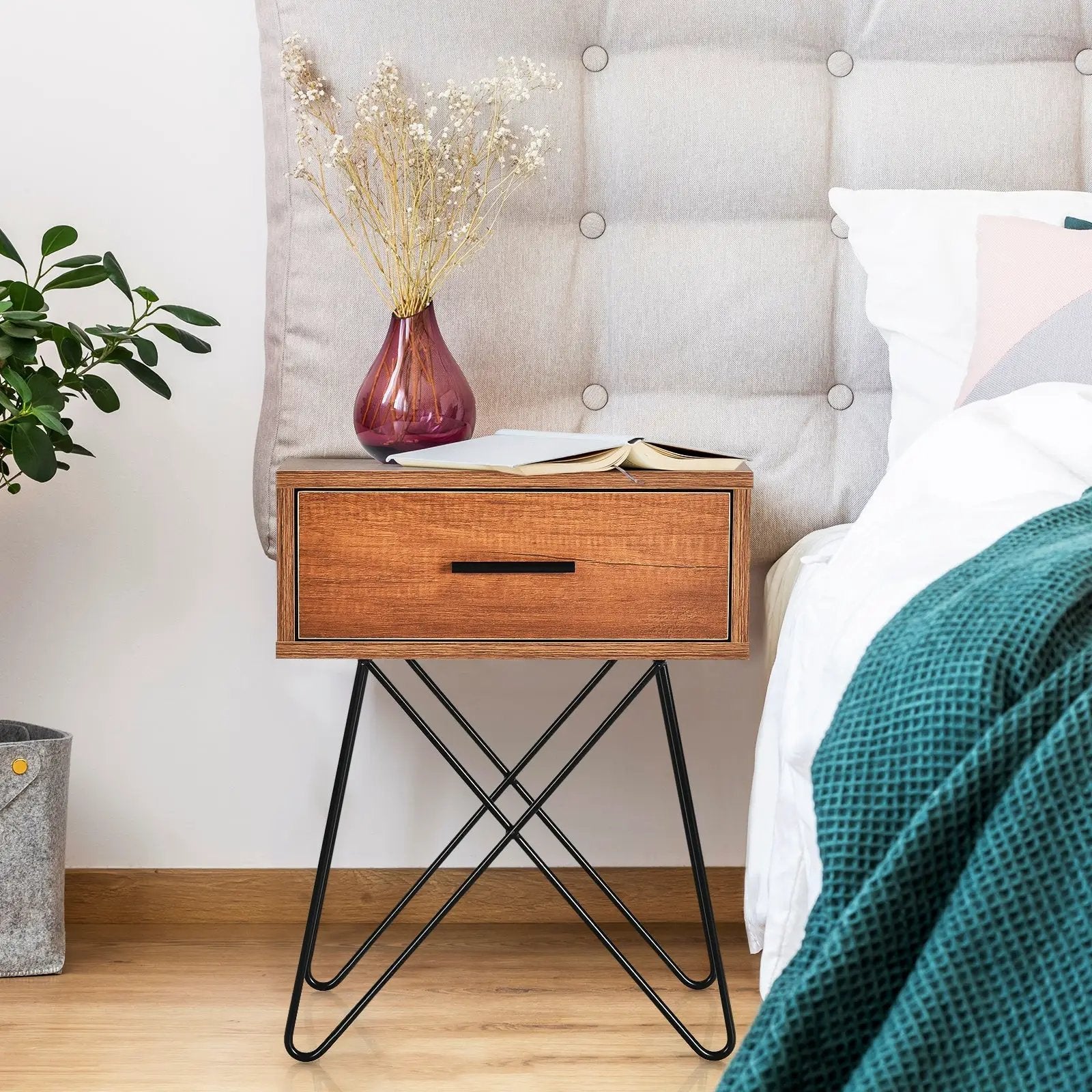 Nightstand Coffee Table Storage Display with Steel Legs and 1 Drawer by DirectDeals