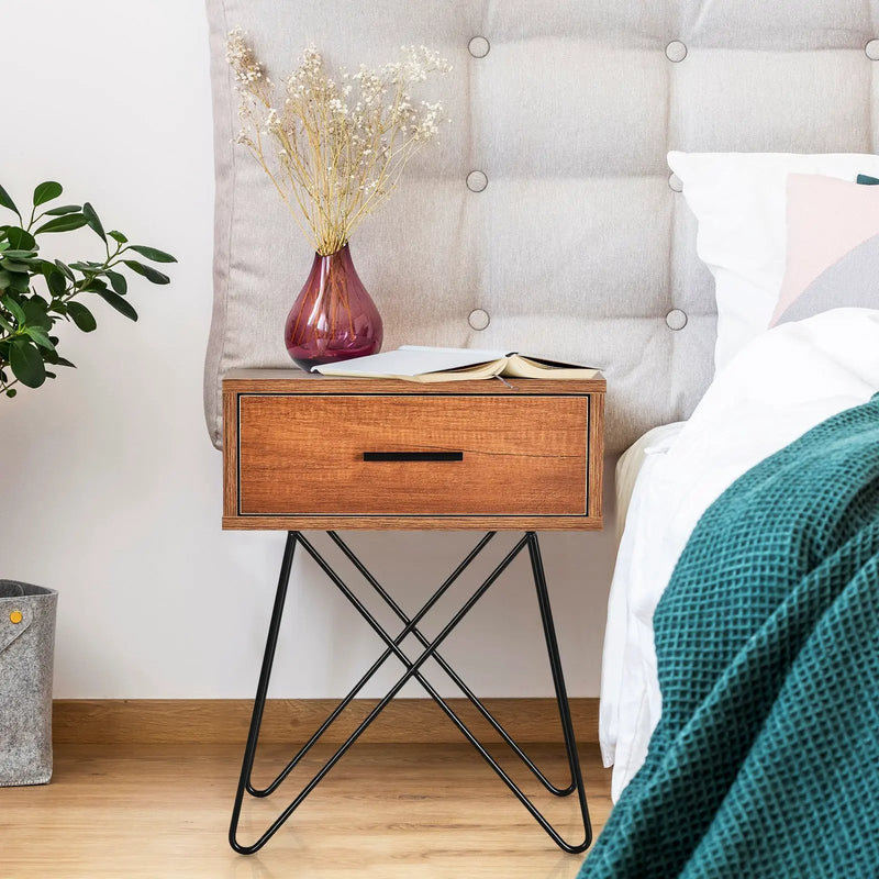 Nightstand Coffee Table Storage Display with Steel Legs and 1 Drawer by DirectDeals