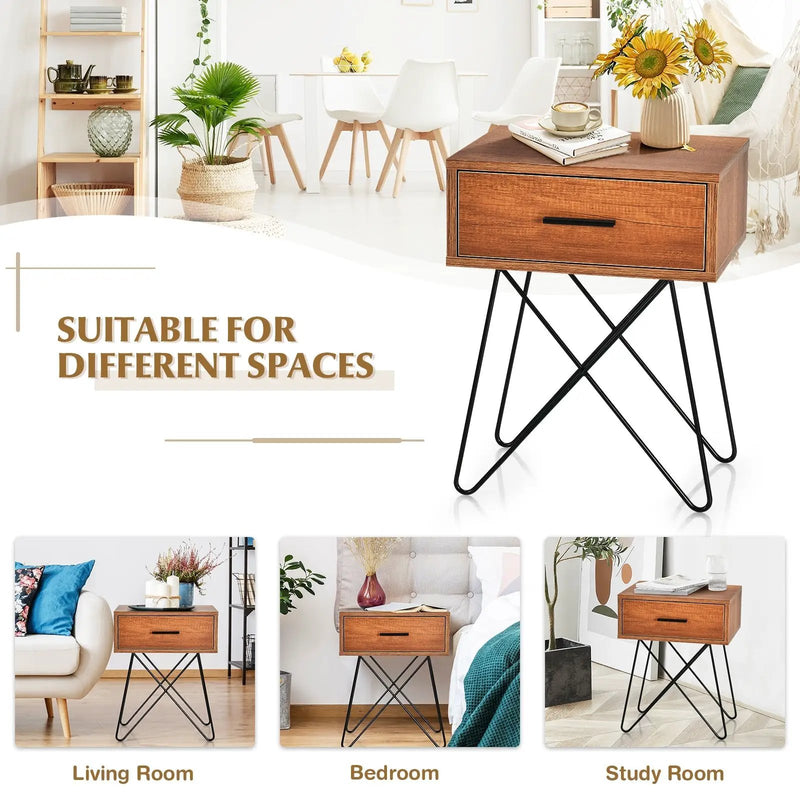 Nightstand Coffee Table Storage Display with Steel Legs and 1 Drawer by DirectDeals
