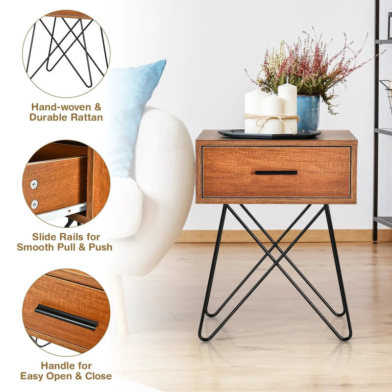 Nightstand Coffee Table Storage Display with Steel Legs and 1 Drawer by DirectDeals