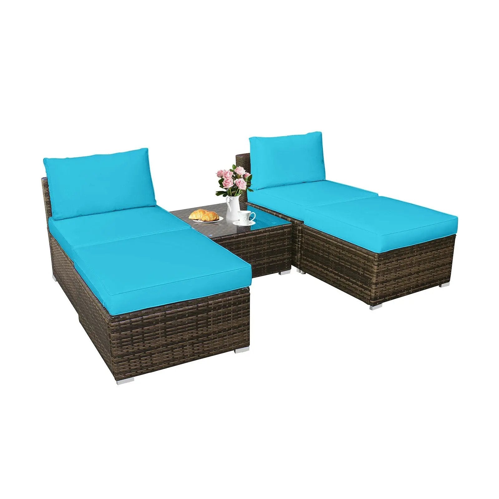 5 Pieces Patio Rattan Furniture Set with Cushioned Armless Sofa by DirectDeals
