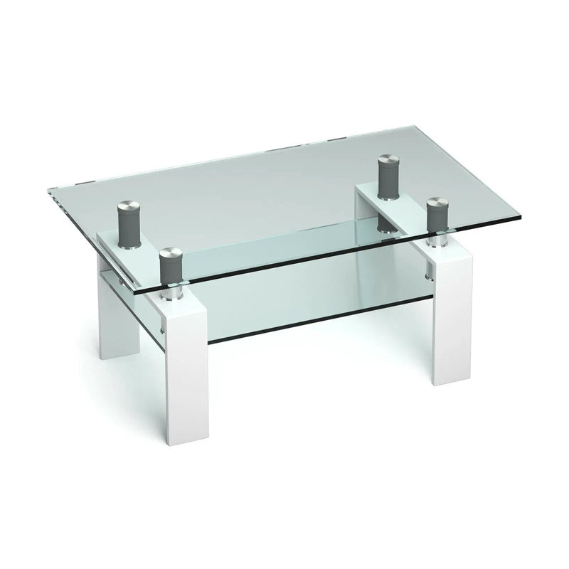 Rectangle Glass Coffee Table with Metal Legs for Living Room by DirectDeals