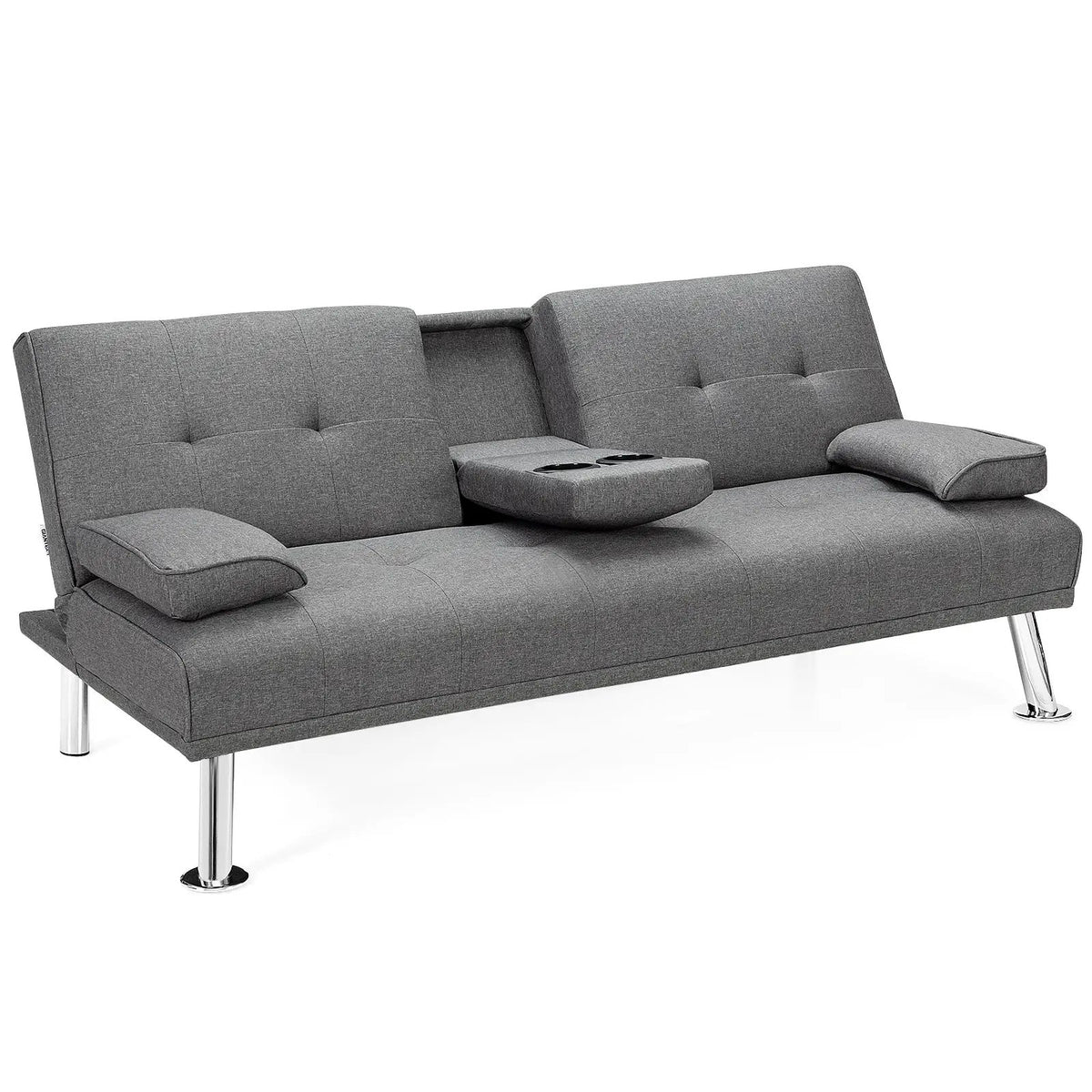 Convertible Folding Futon Sofa Bed Fabric with 2 Cup Holders by DirectDeals