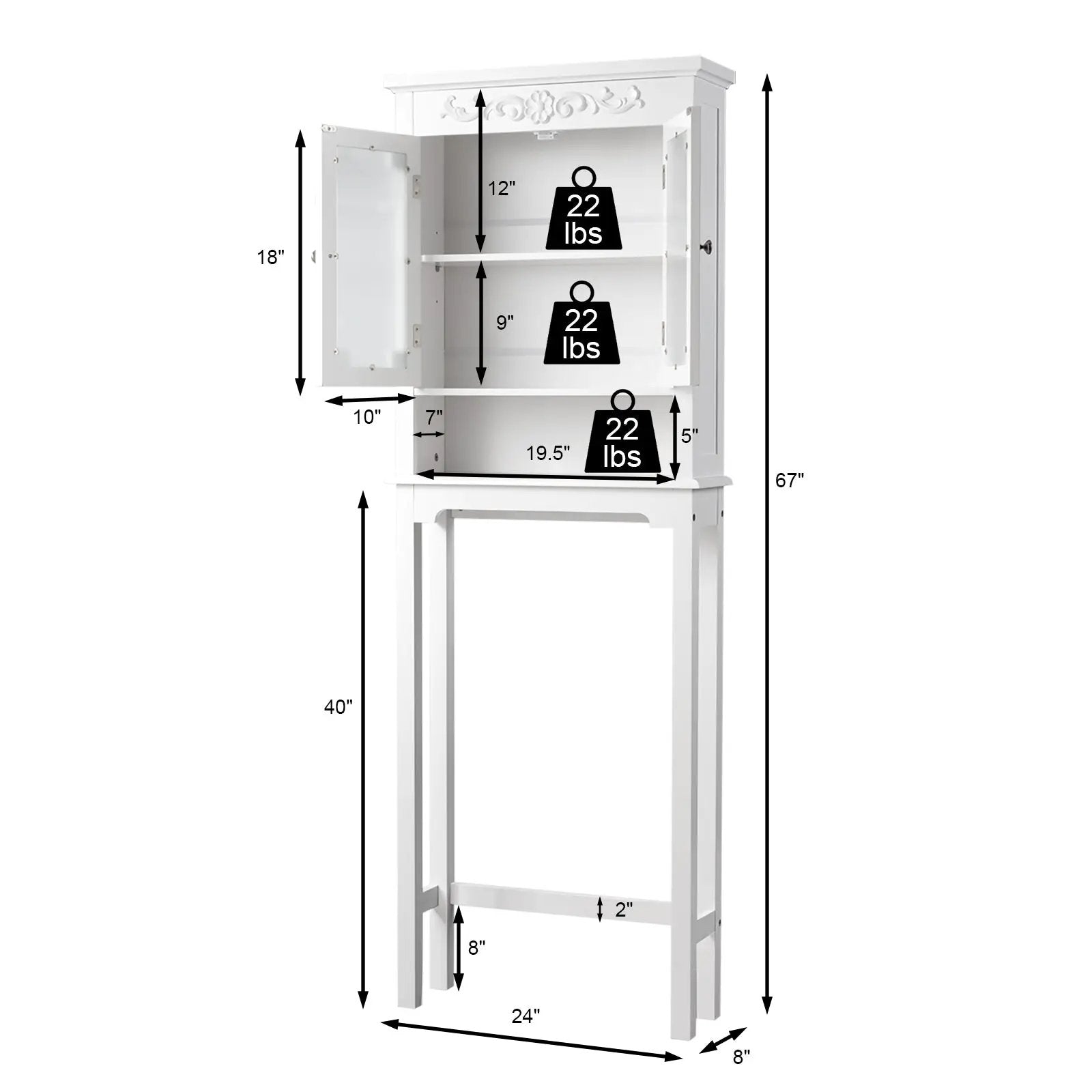 Bathroom Space Saver Carved Top Toilet Rack with Adjustable Shelf by DirectDeals