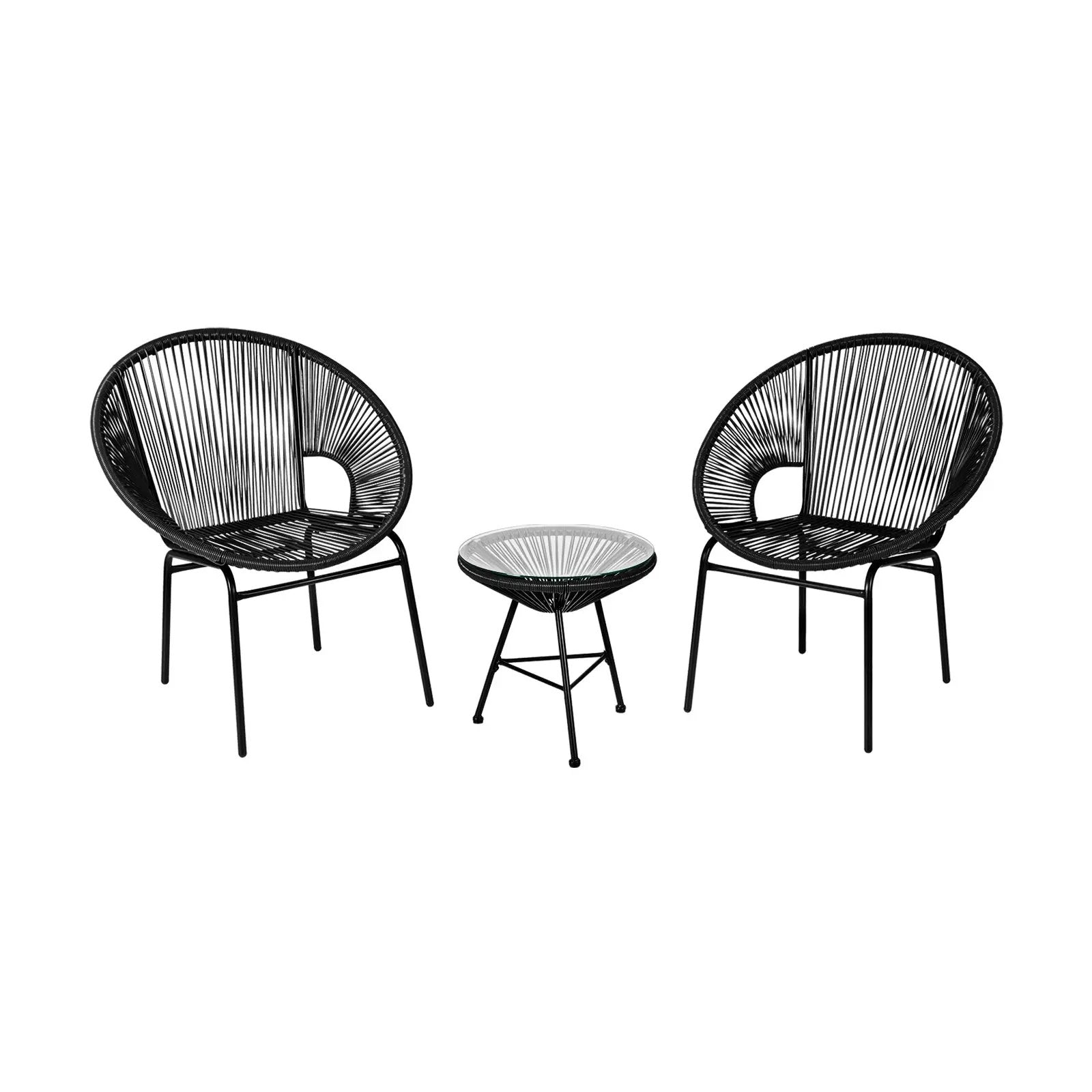 3PCS Patio Acapulco Furniture Bistro Set with GlassTable-Black by DirectDeals
