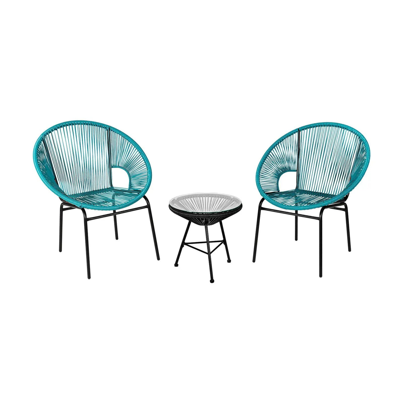 3PCS Patio Acapulco Furniture Bistro Set with GlassTable-Black by DirectDeals