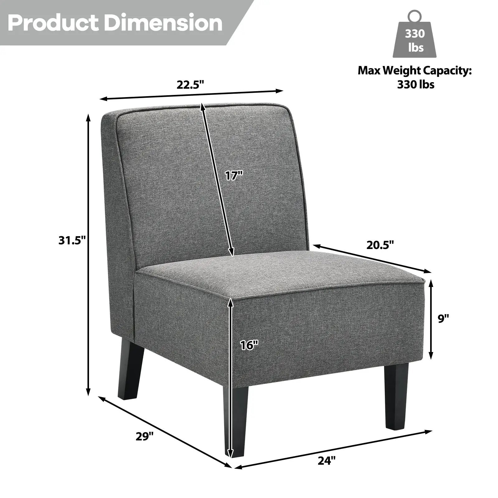 Modern Armless Accent Sofa Chair with Rubber Wood Legs by DirectDeals