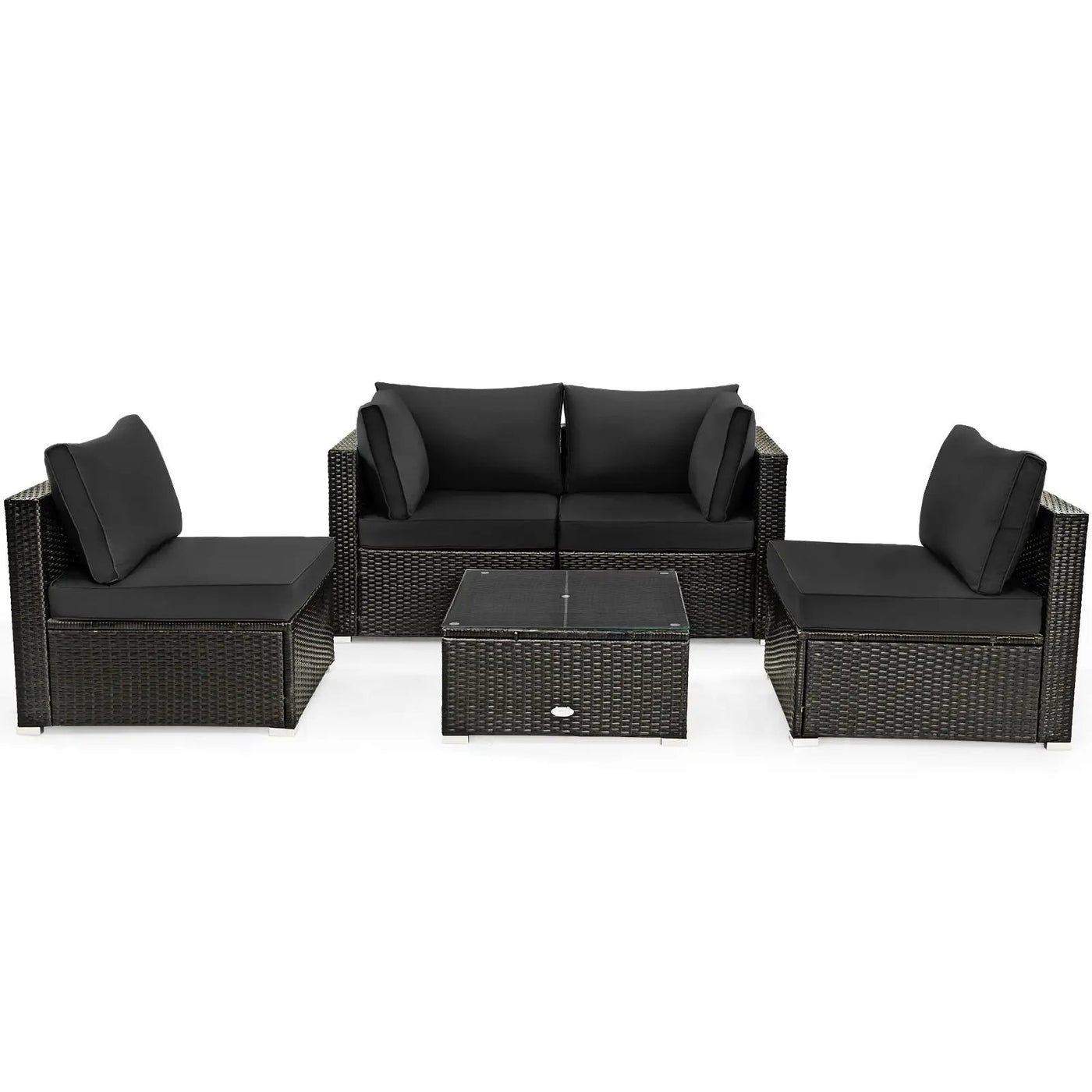 5 Pieces Cushioned Patio Rattan Furniture Set with Glass Table by DirectDeals