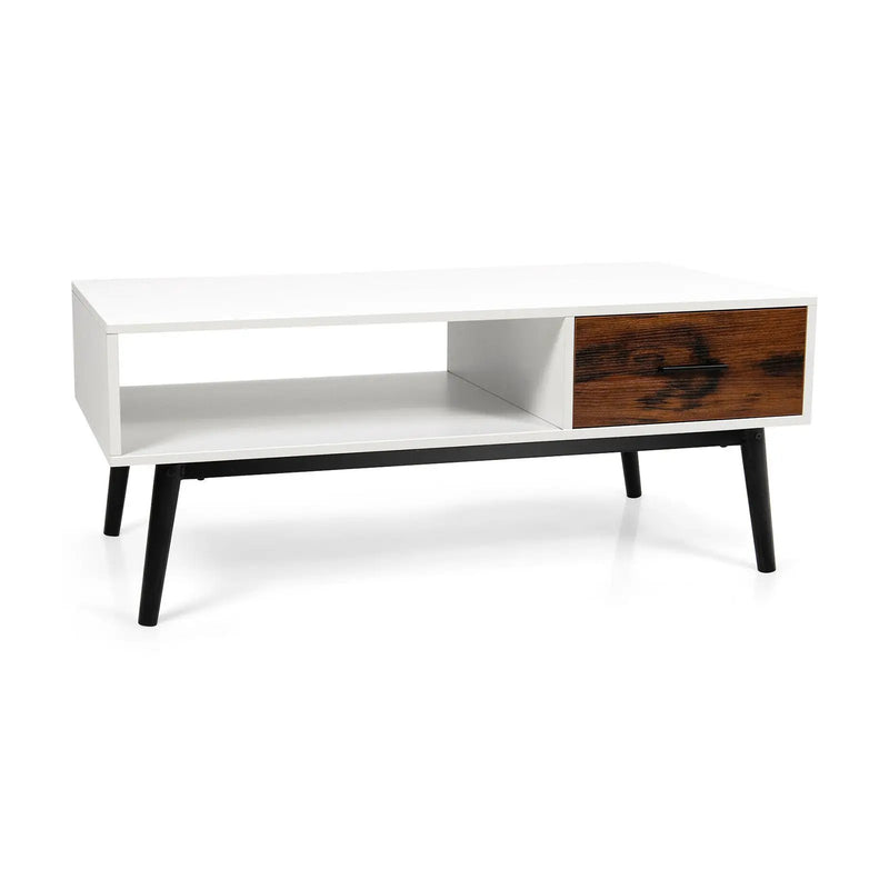 Rectangular Wooden Coffee Table with Drawer and Open Storage Shelf by DirectDeals