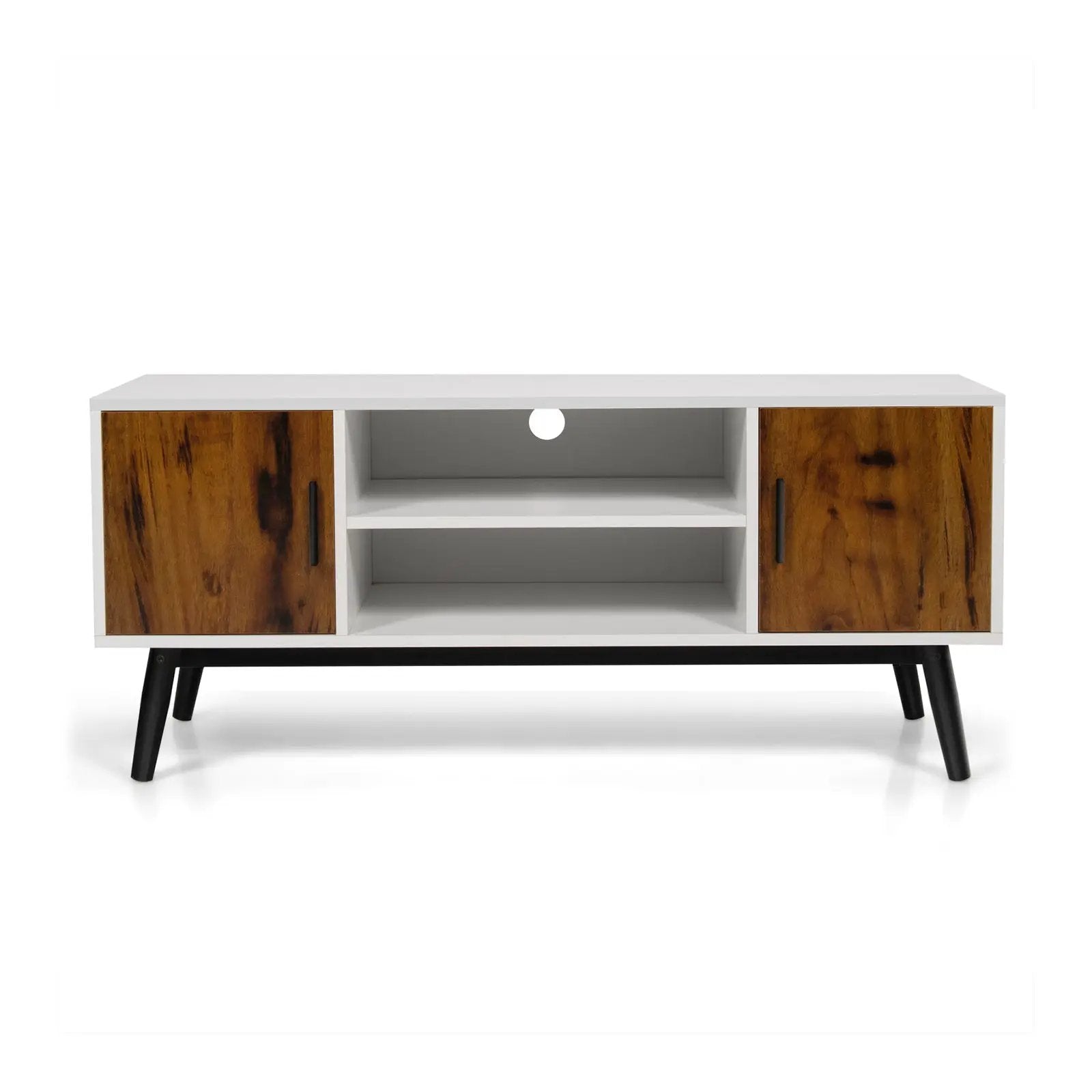 Mid-Century Wood TV Stand for 55 Inch with 2 Cabinets and Open Shelves by DirectDeals
