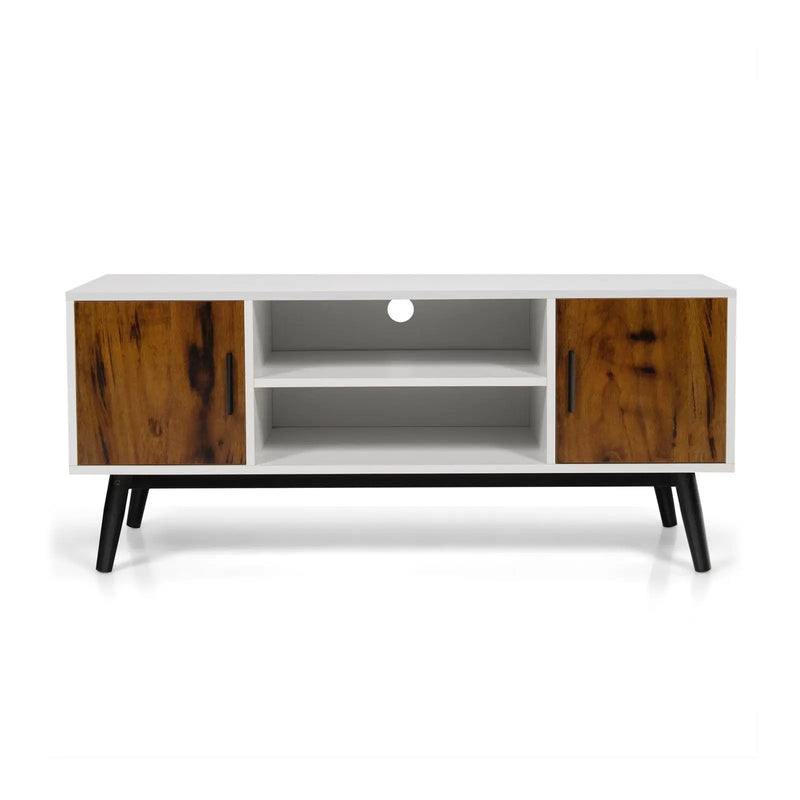 Mid-Century Wood TV Stand for 55 Inch with 2 Cabinets and Open Shelves by DirectDeals