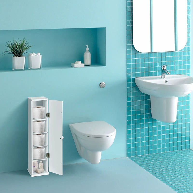 Free Standing Toilet Paper Holder with 4 Shelves and Top Slot for Bathroom-White by DirectDeals