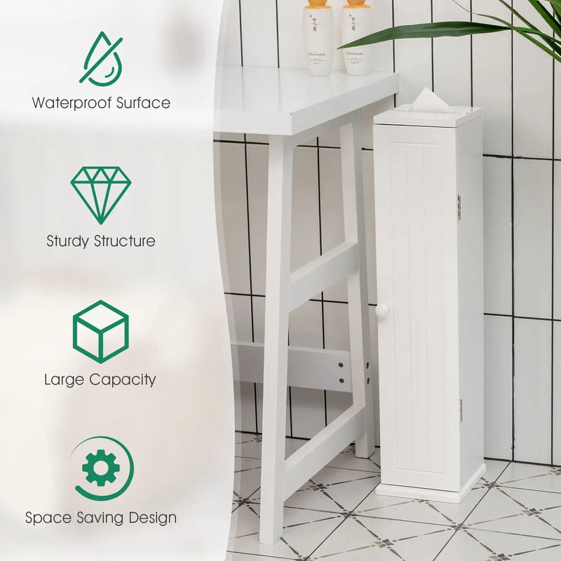 Free Standing Toilet Paper Holder with 4 Shelves and Top Slot for Bathroom-White by DirectDeals