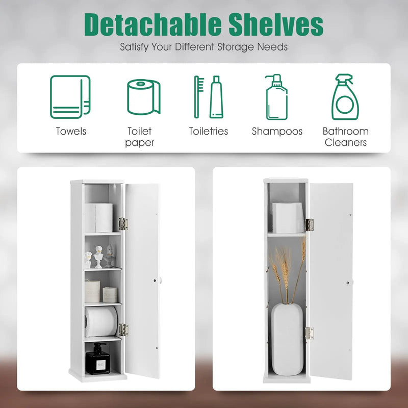 Free Standing Toilet Paper Holder with 4 Shelves and Top Slot for Bathroom-White by DirectDeals