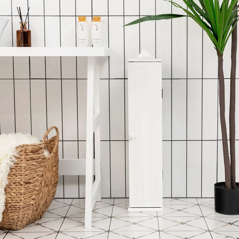 Free Standing Toilet Paper Holder with 4 Shelves and Top Slot for Bathroom-White by DirectDeals