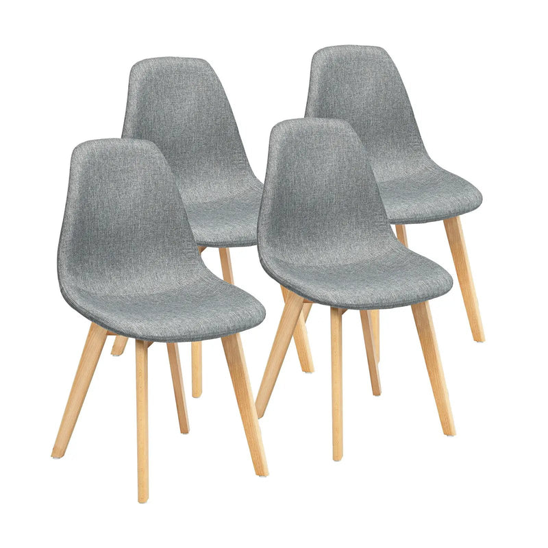 4 Pieces Modern Dining Chair Set with Wood Legs and Fabric Cushion Seat by DirectDeals