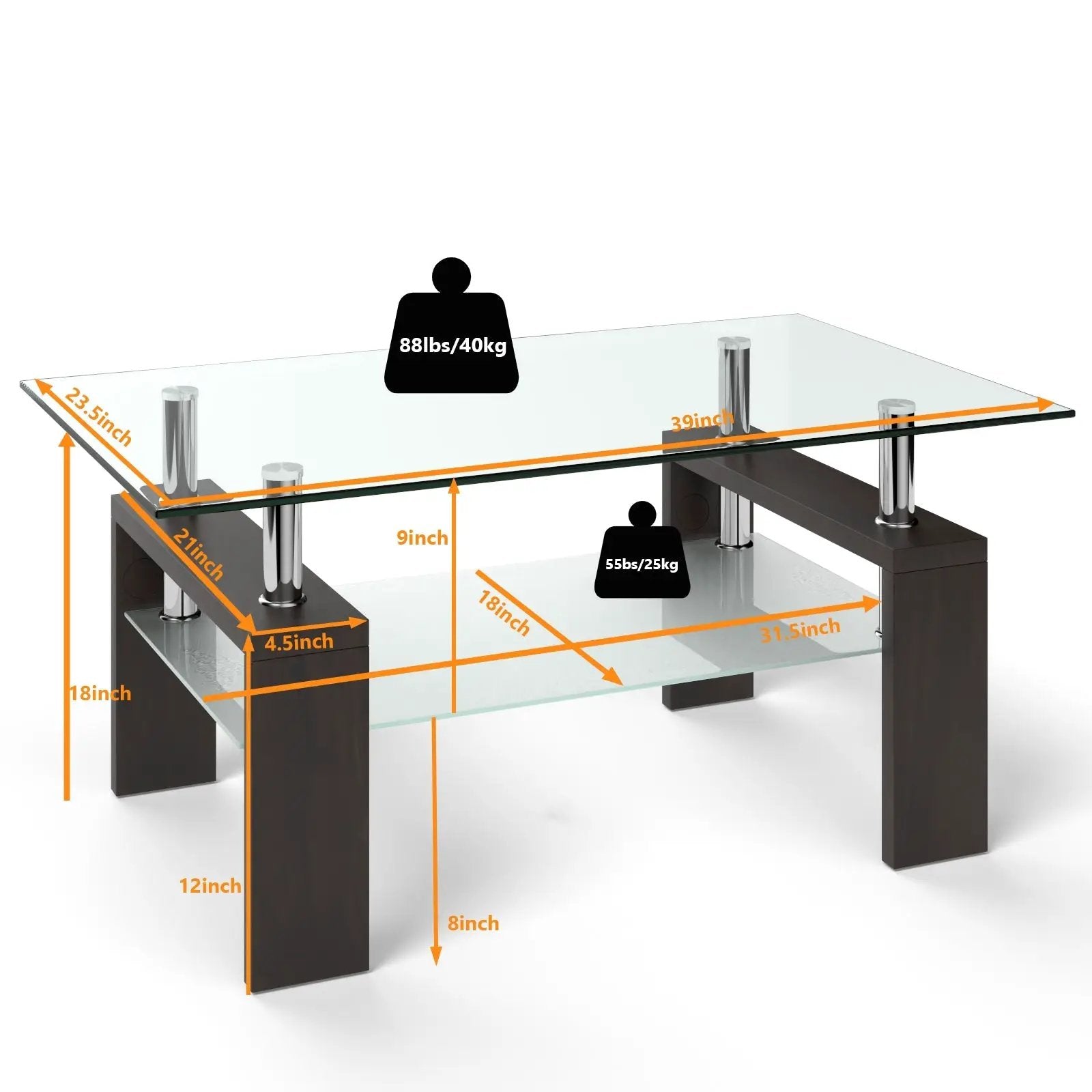 Rectangular Tempered Glass Coffee Table with Shelf by DirectDeals