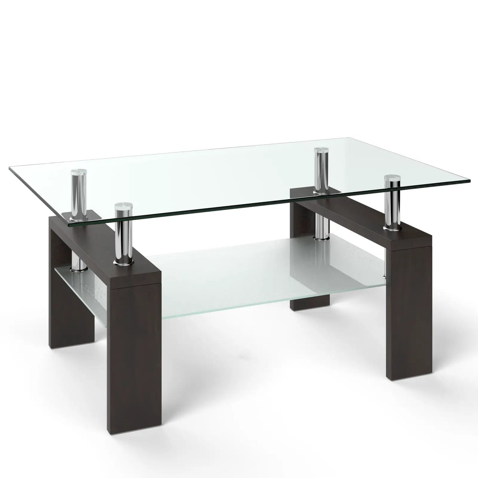 Rectangular Tempered Glass Coffee Table with Shelf by DirectDeals