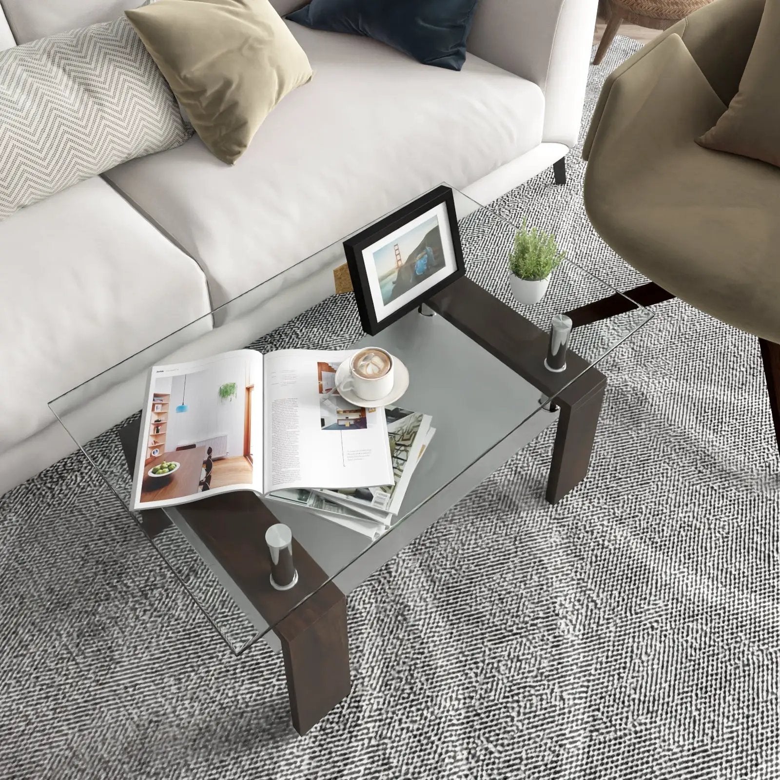 Rectangular Tempered Glass Coffee Table with Shelf by DirectDeals