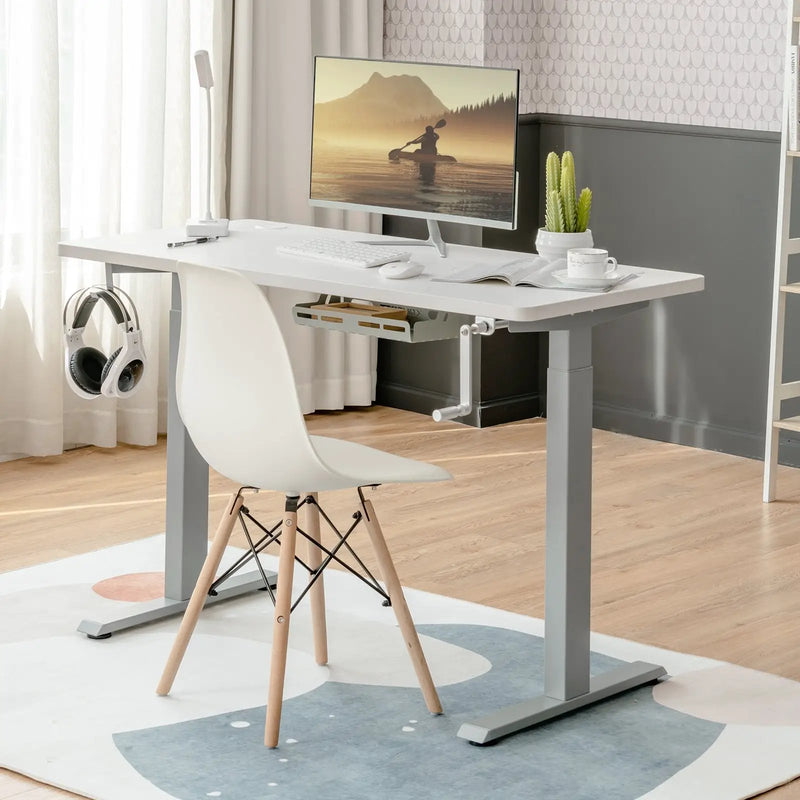Hand Crank Sit to Stand Desk Frame Height Adjustable Standing Base-Gray by DirectDeals