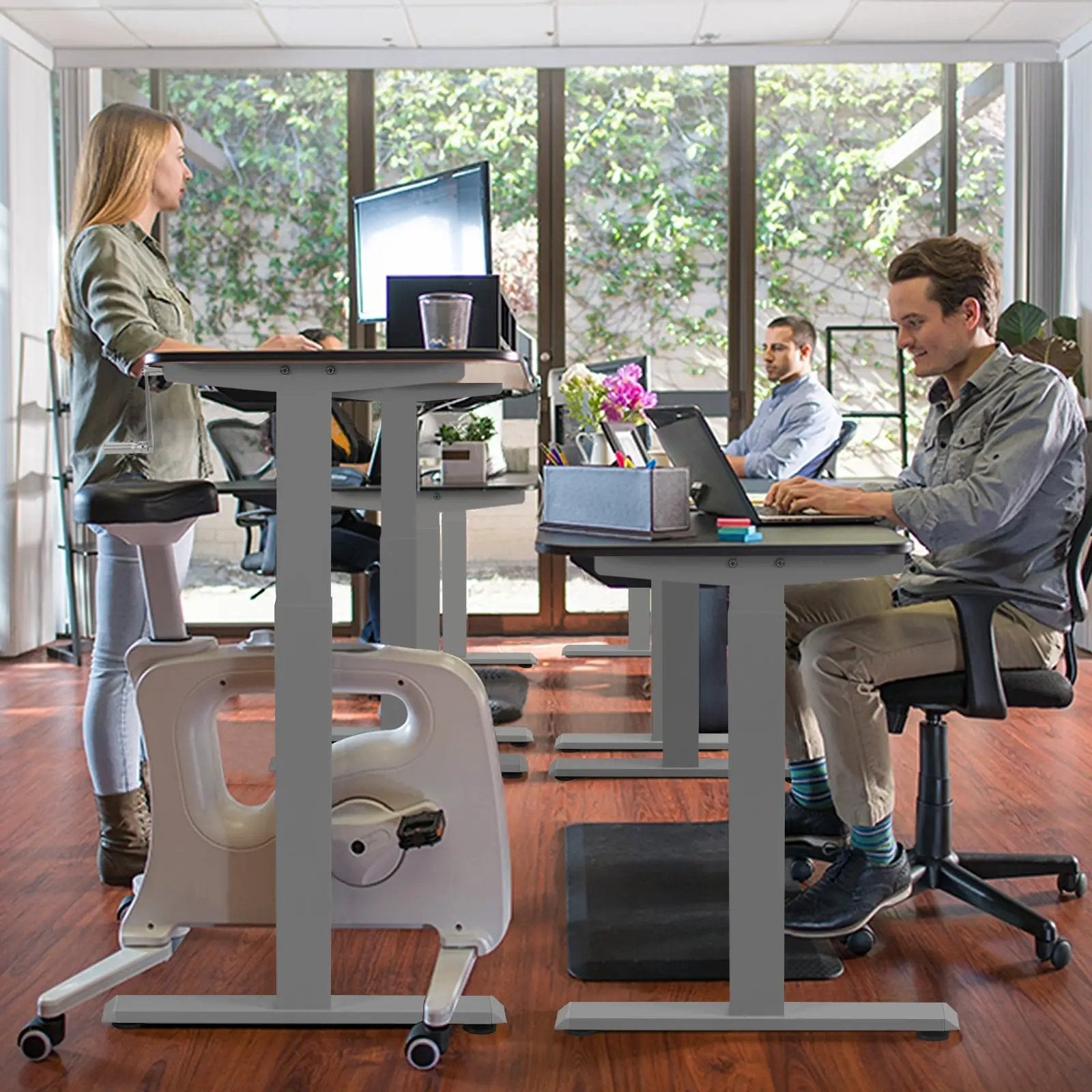 Hand Crank Sit to Stand Desk Frame Height Adjustable Standing Base-Gray by DirectDeals