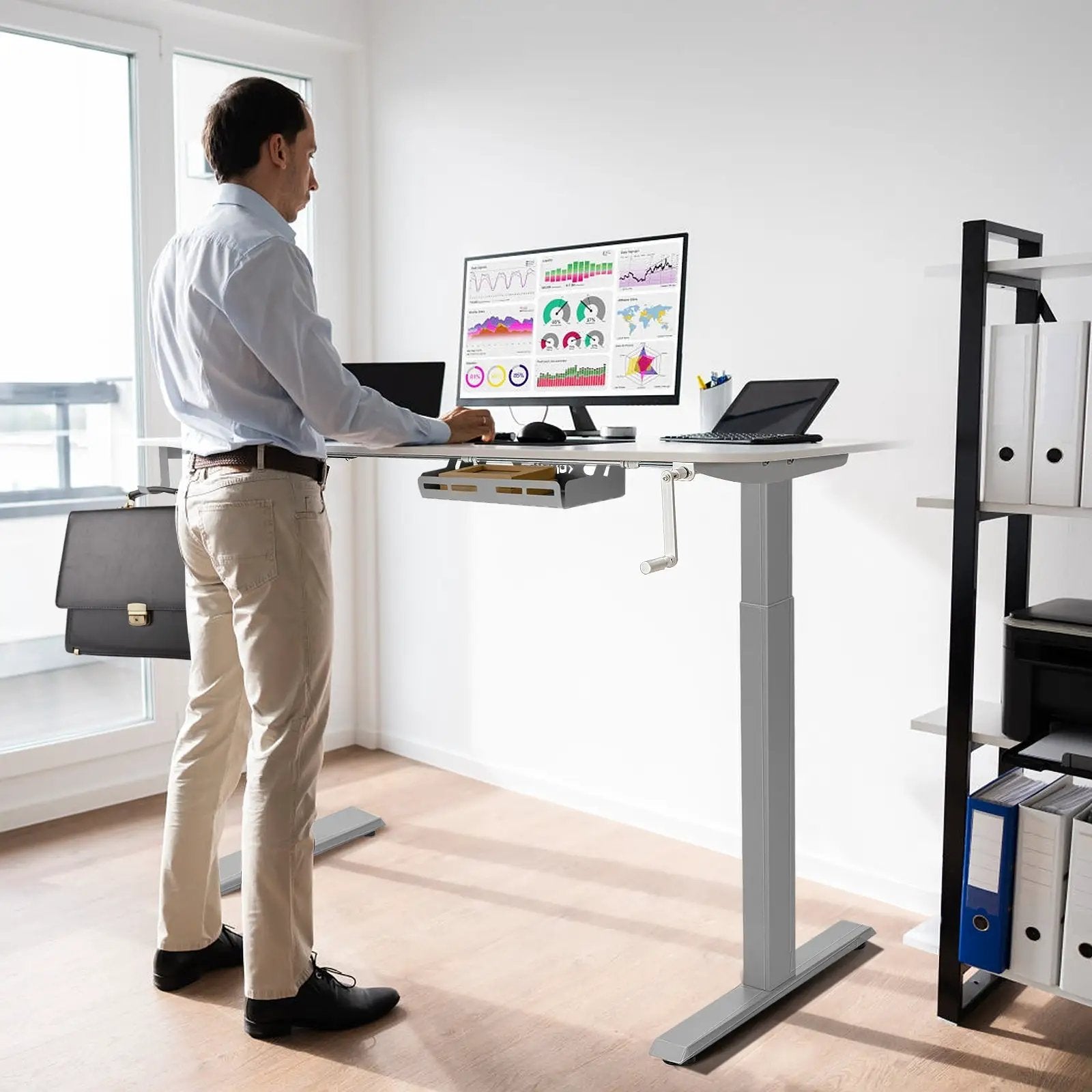 Hand Crank Sit to Stand Desk Frame Height Adjustable Standing Base-Gray by DirectDeals