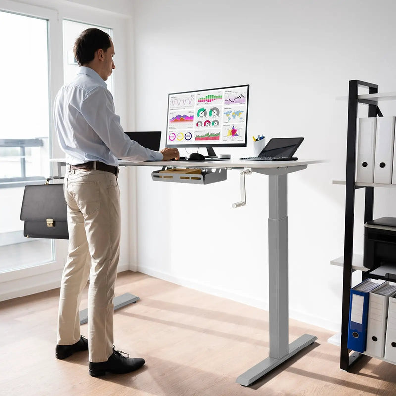 Hand Crank Sit to Stand Desk Frame Height Adjustable Standing Base-Gray by DirectDeals