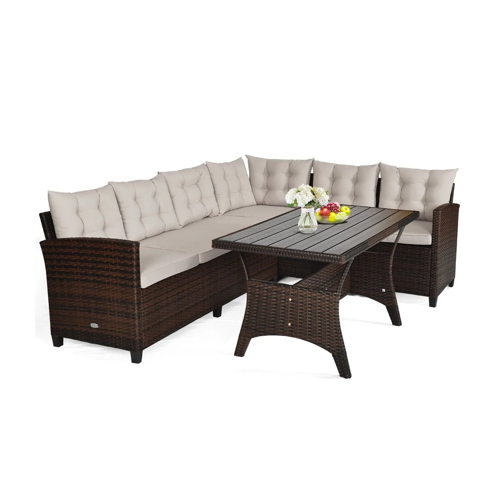 3 Pieces Hand-Woven Rattan Outdoor Sofa Set with Dining Table by DirectDeals