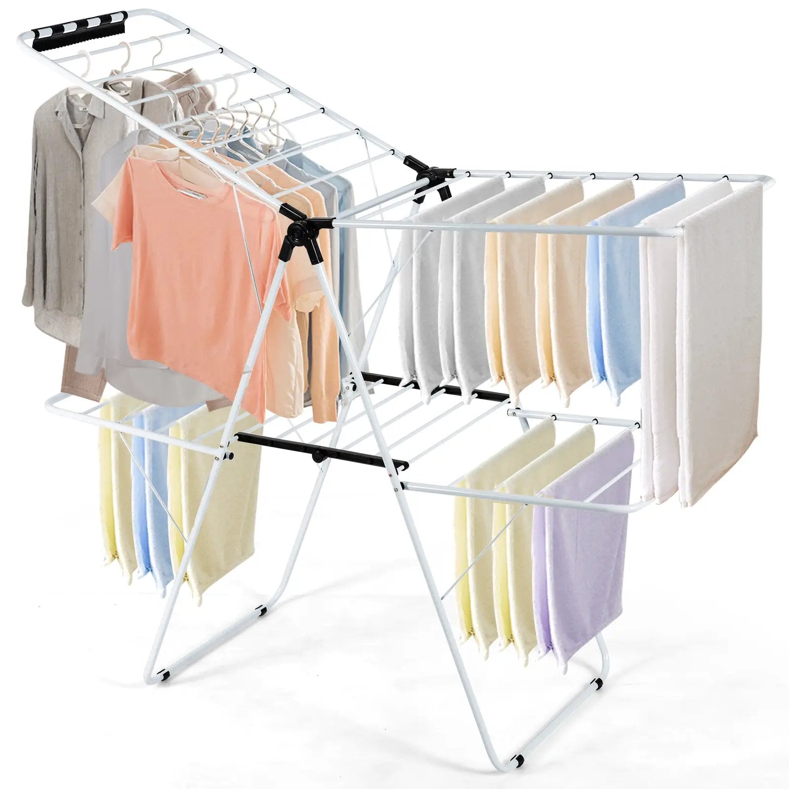 2-Tier Foldable Clothes Drying Rack with Adjustable Gullwing by DirectDeals
