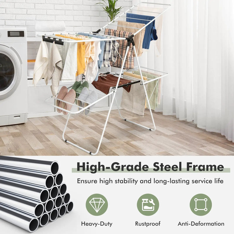 2-Tier Foldable Clothes Drying Rack with Adjustable Gullwing by DirectDeals