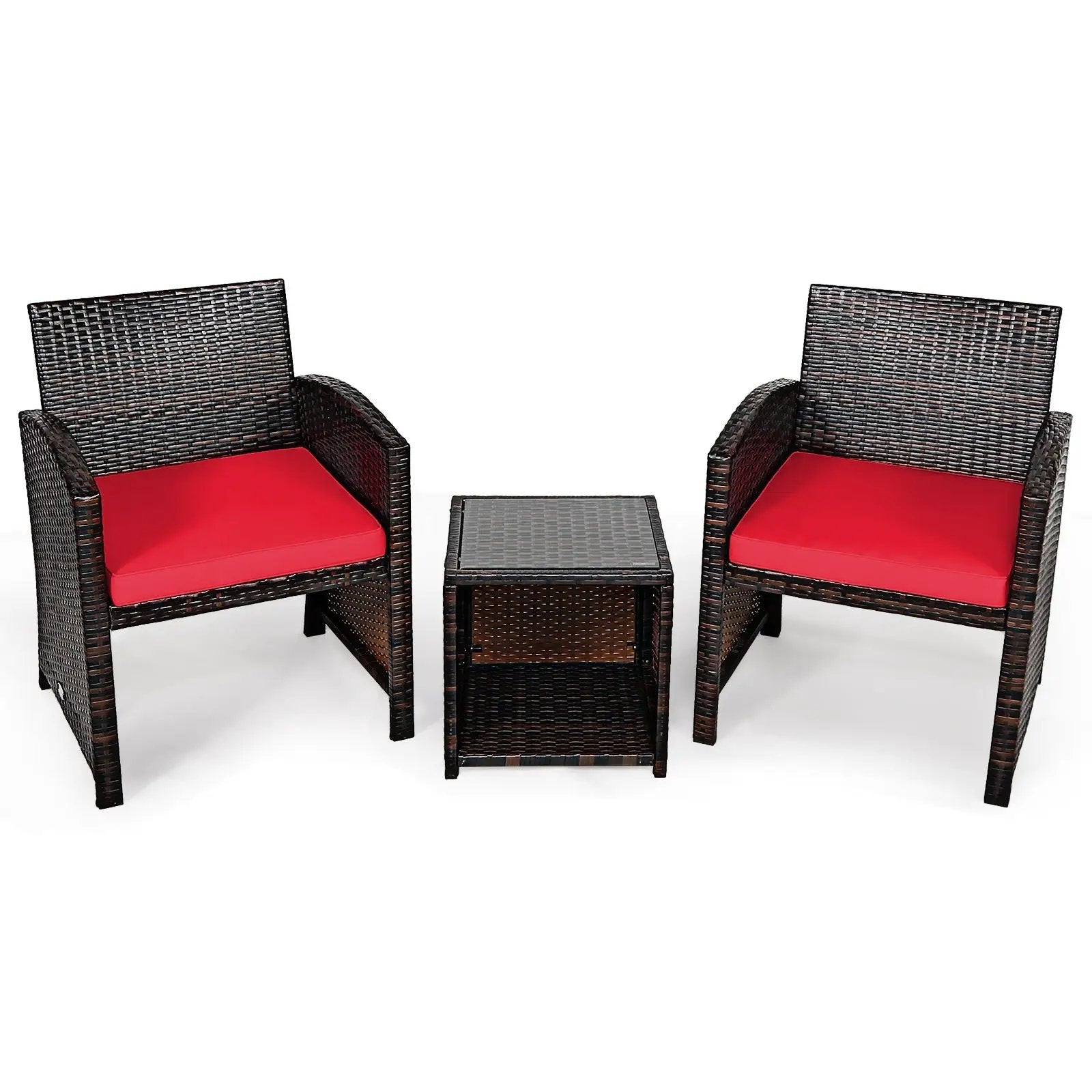 3 Pieces PE Rattan Wicker Furniture Set with Cushion Sofa Coffee Table for Garden by DirectDeals