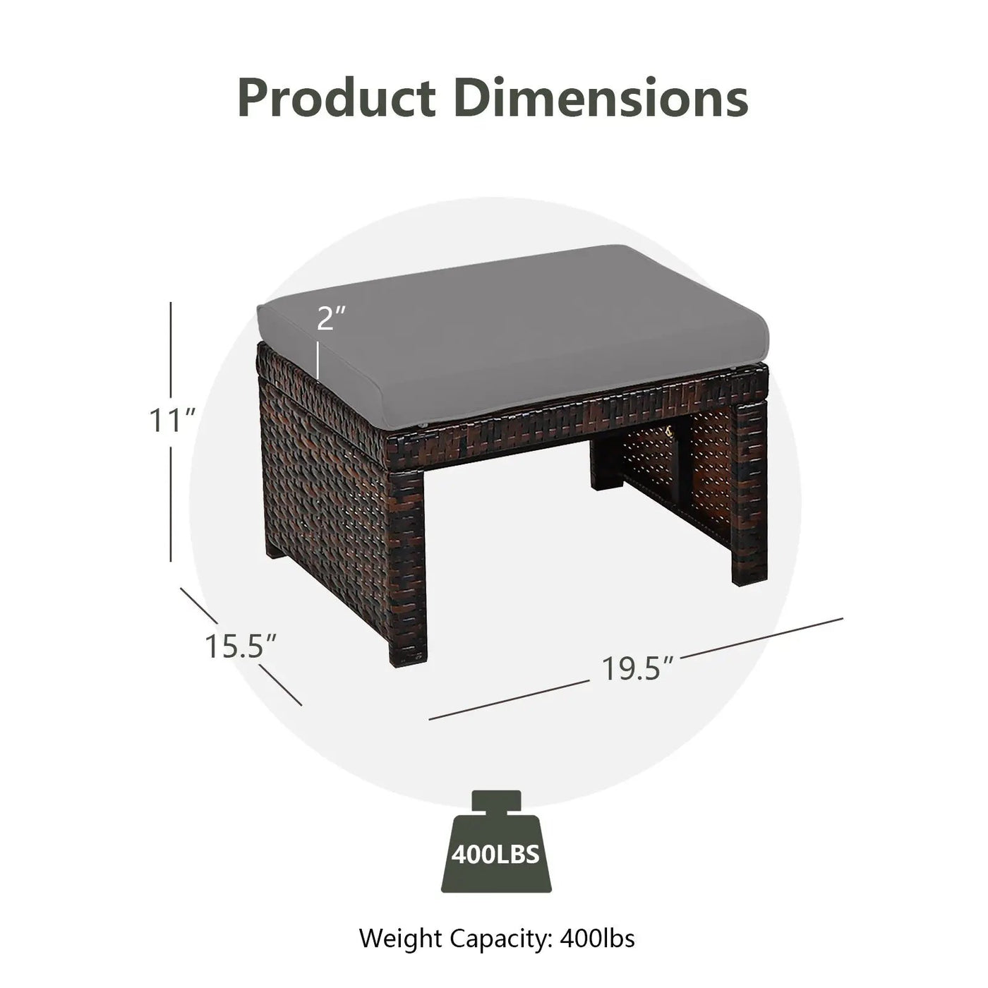 2 Pieces Patio Rattan Ottomans with Soft Cushion for Patio and Garden by DirectDeals