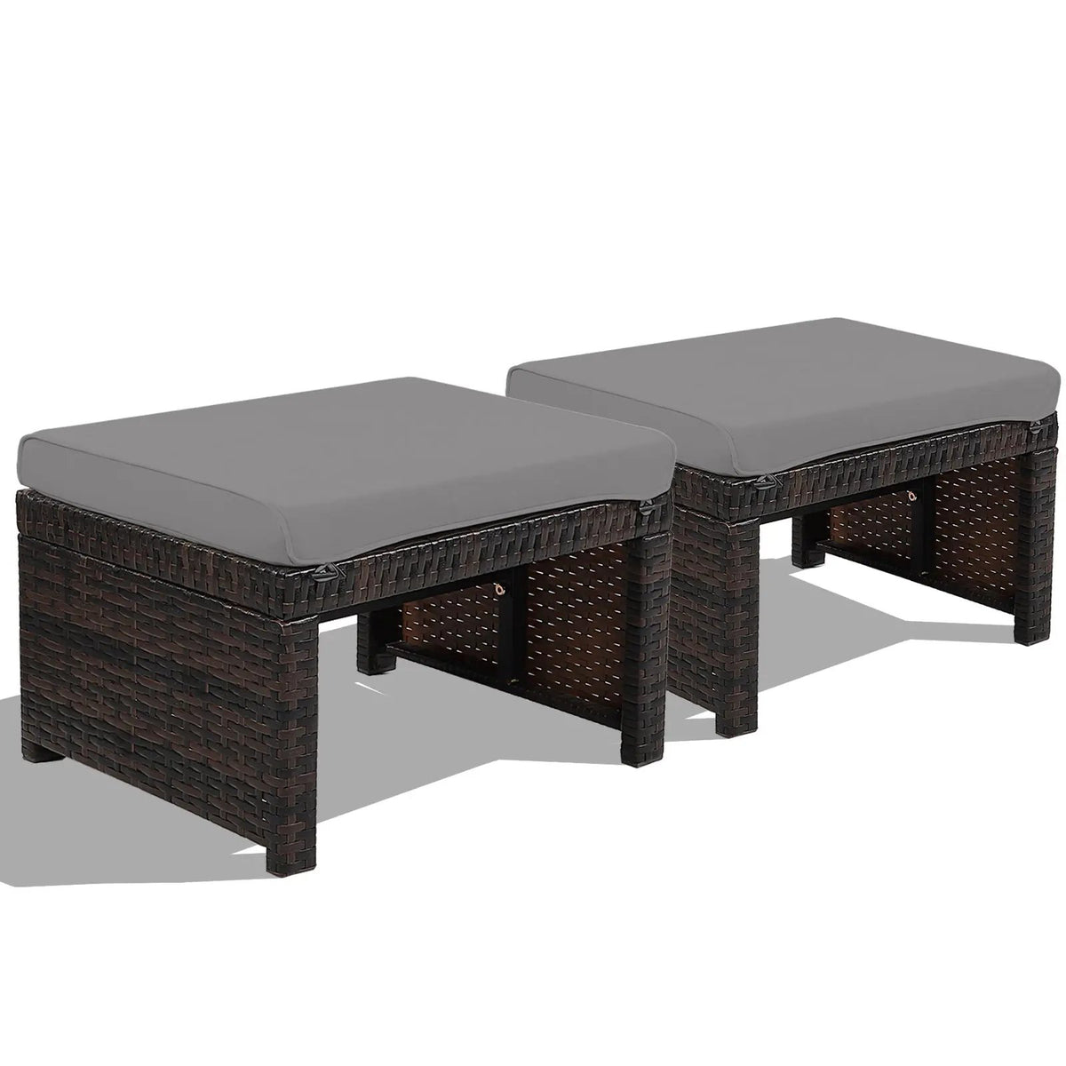 2 Pieces Patio Rattan Ottomans with Soft Cushion for Patio and Garden by DirectDeals