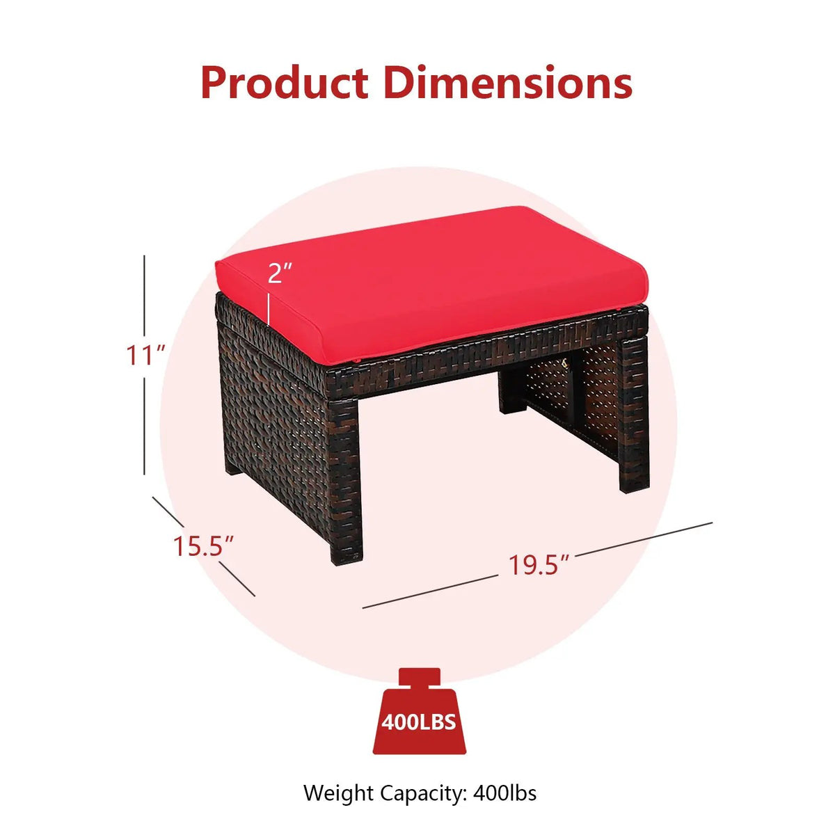 2 Pieces Patio Rattan Ottomans with Soft Cushion for Patio and Garden by DirectDeals