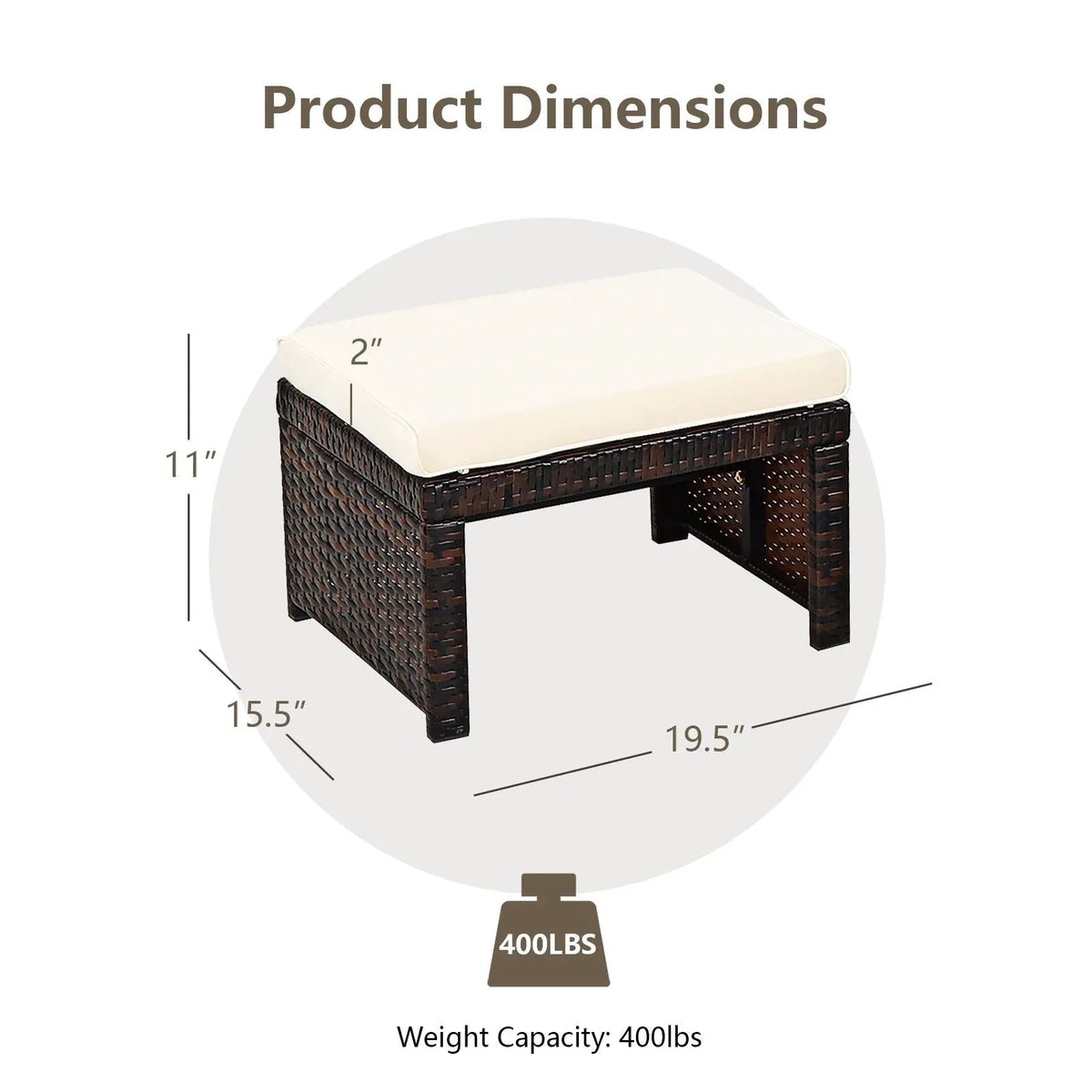 2 Pieces Patio Rattan Ottomans with Soft Cushion for Patio and Garden by DirectDeals