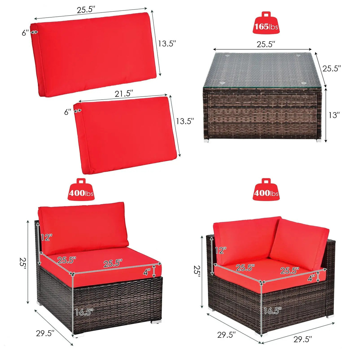 6 Pieces Patio Rattan Furniture Set with Cushions by DirectDeals