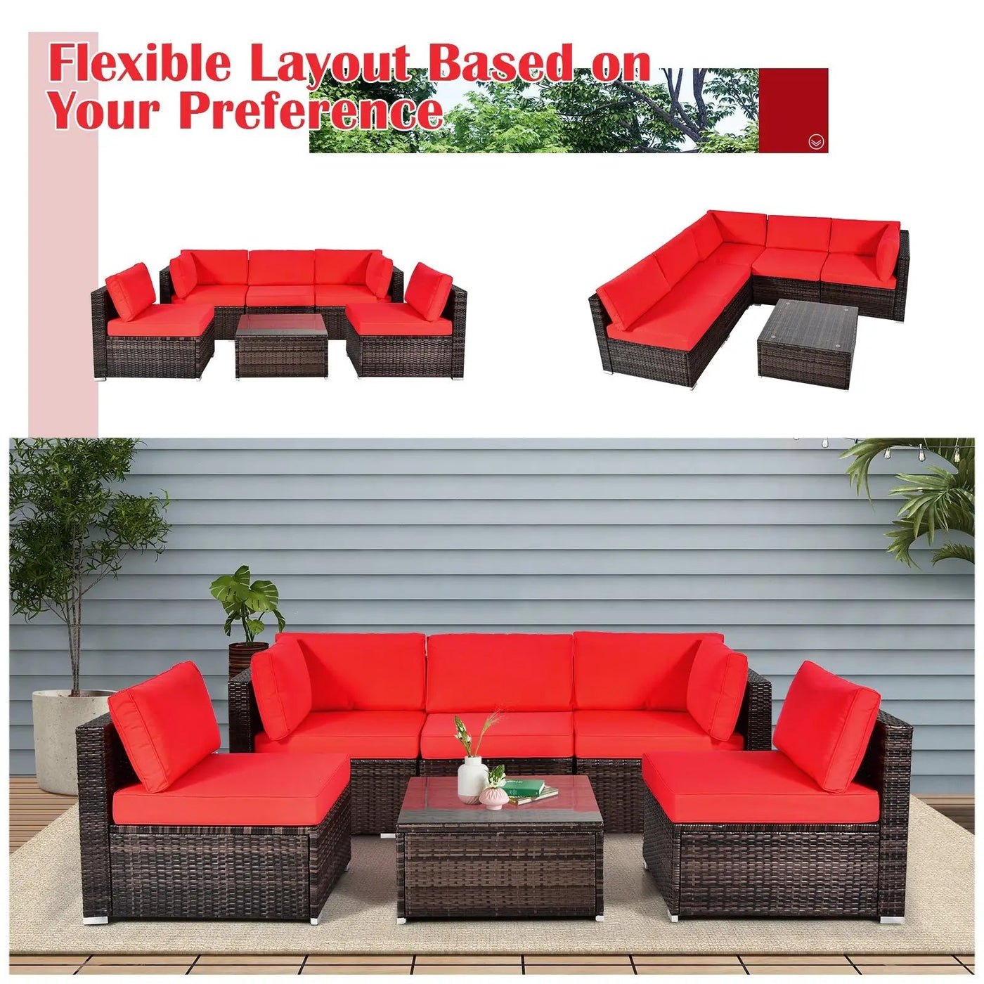 6 Pieces Patio Rattan Furniture Set with Cushions by DirectDeals
