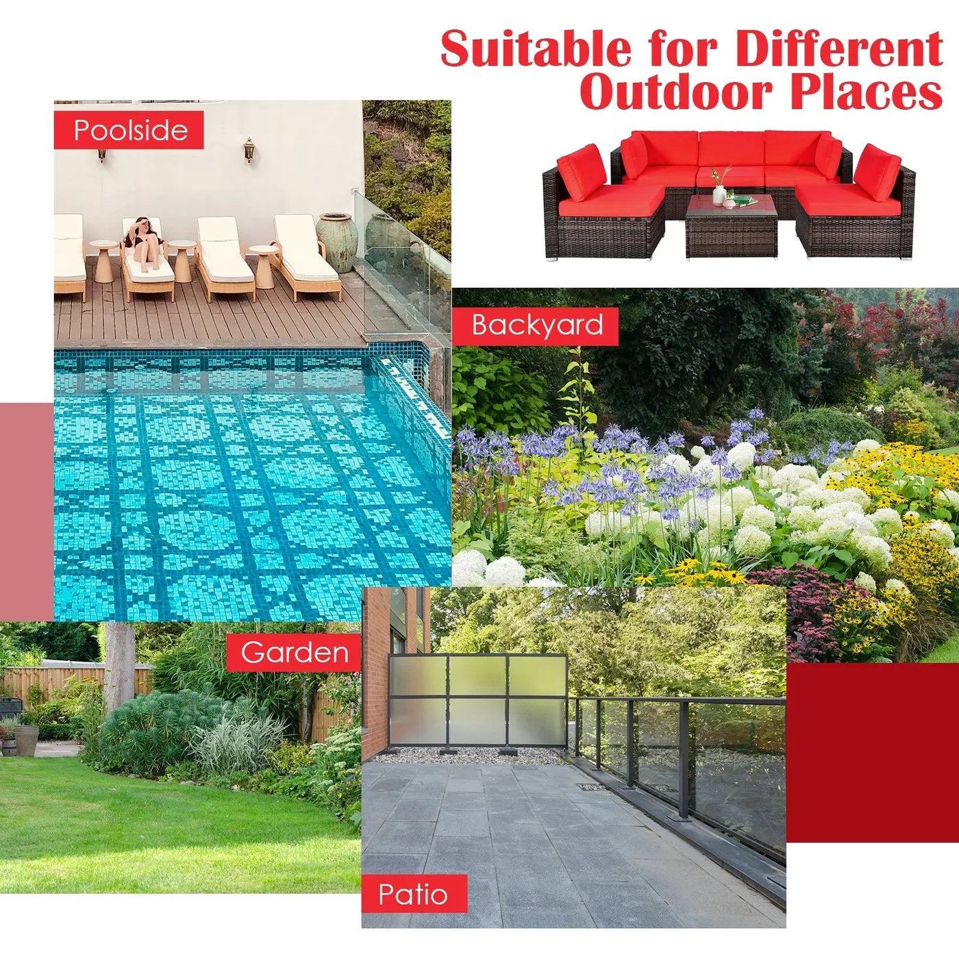 6 Pieces Patio Rattan Furniture Set with Cushions by DirectDeals