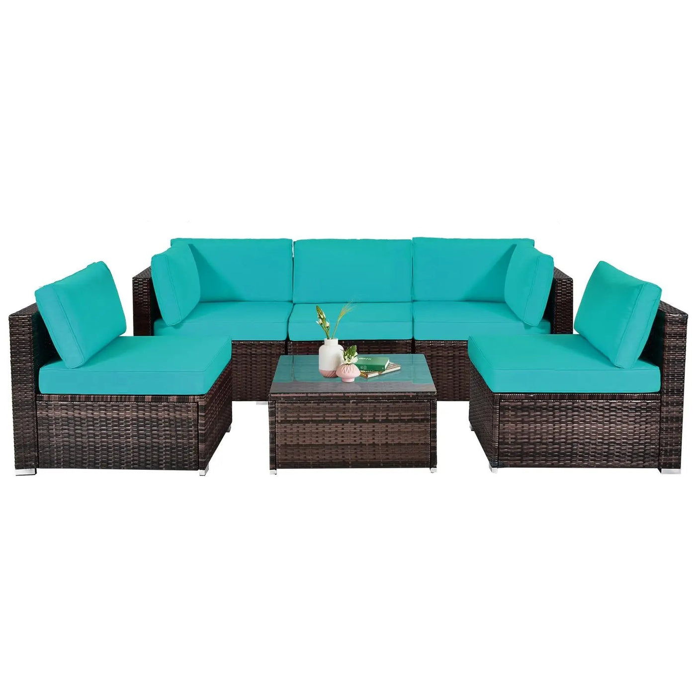 6 Pieces Patio Rattan Furniture Set with Cushions by DirectDeals