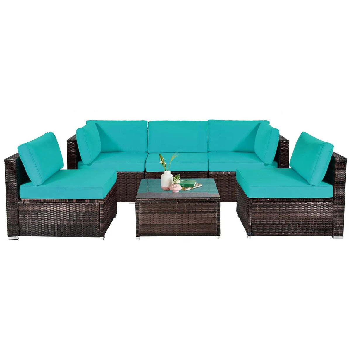 6 Pieces Patio Rattan Furniture Set with Cushions by DirectDeals