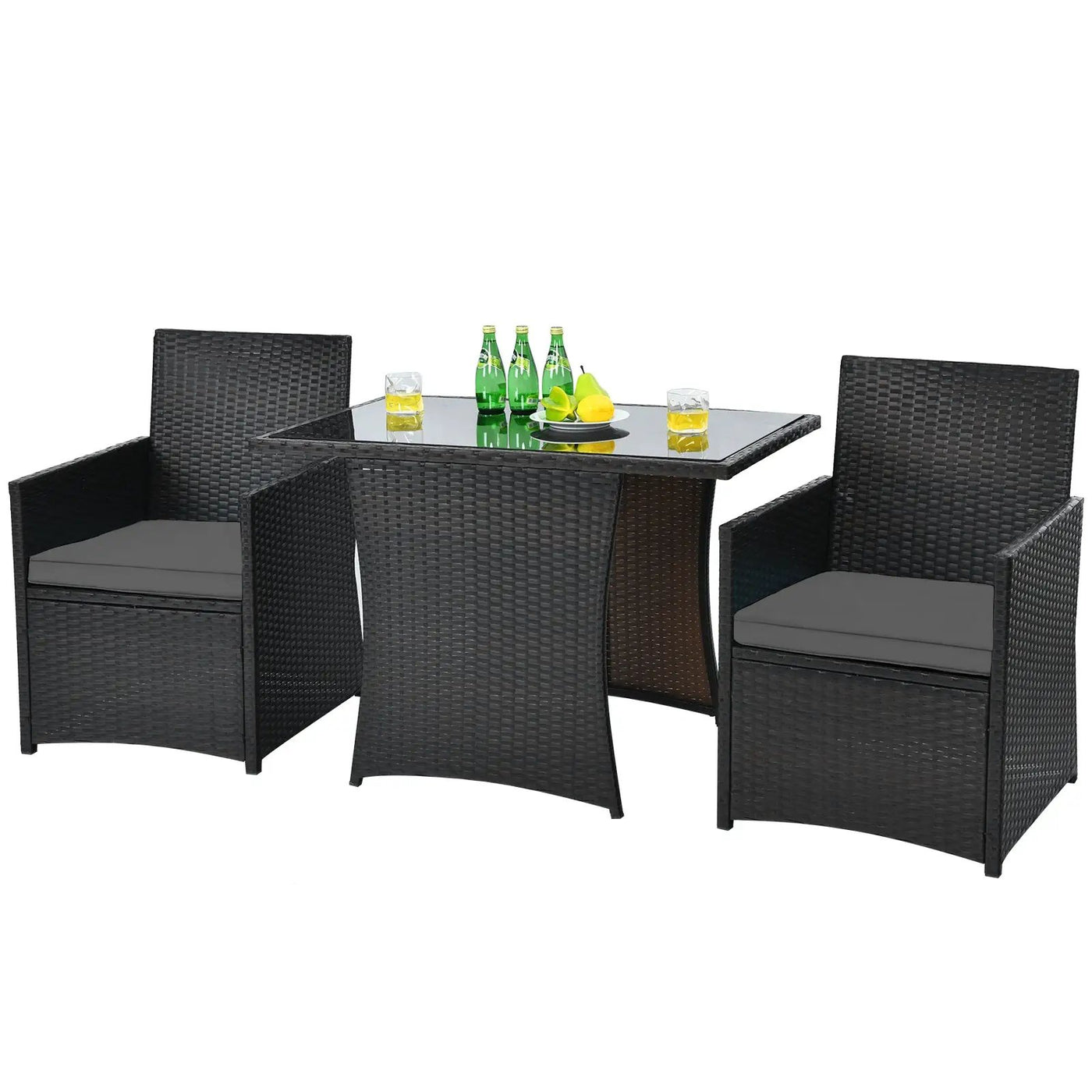 3 Pieces Patio Rattan Furniture Set with Cushion and Sofa Armrest by DirectDeals