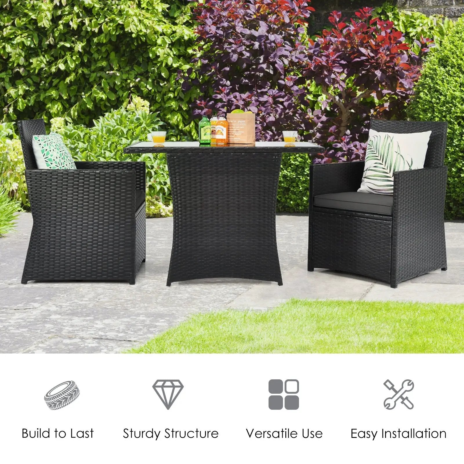 3 Pieces Patio Rattan Furniture Set with Cushion and Sofa Armrest by DirectDeals
