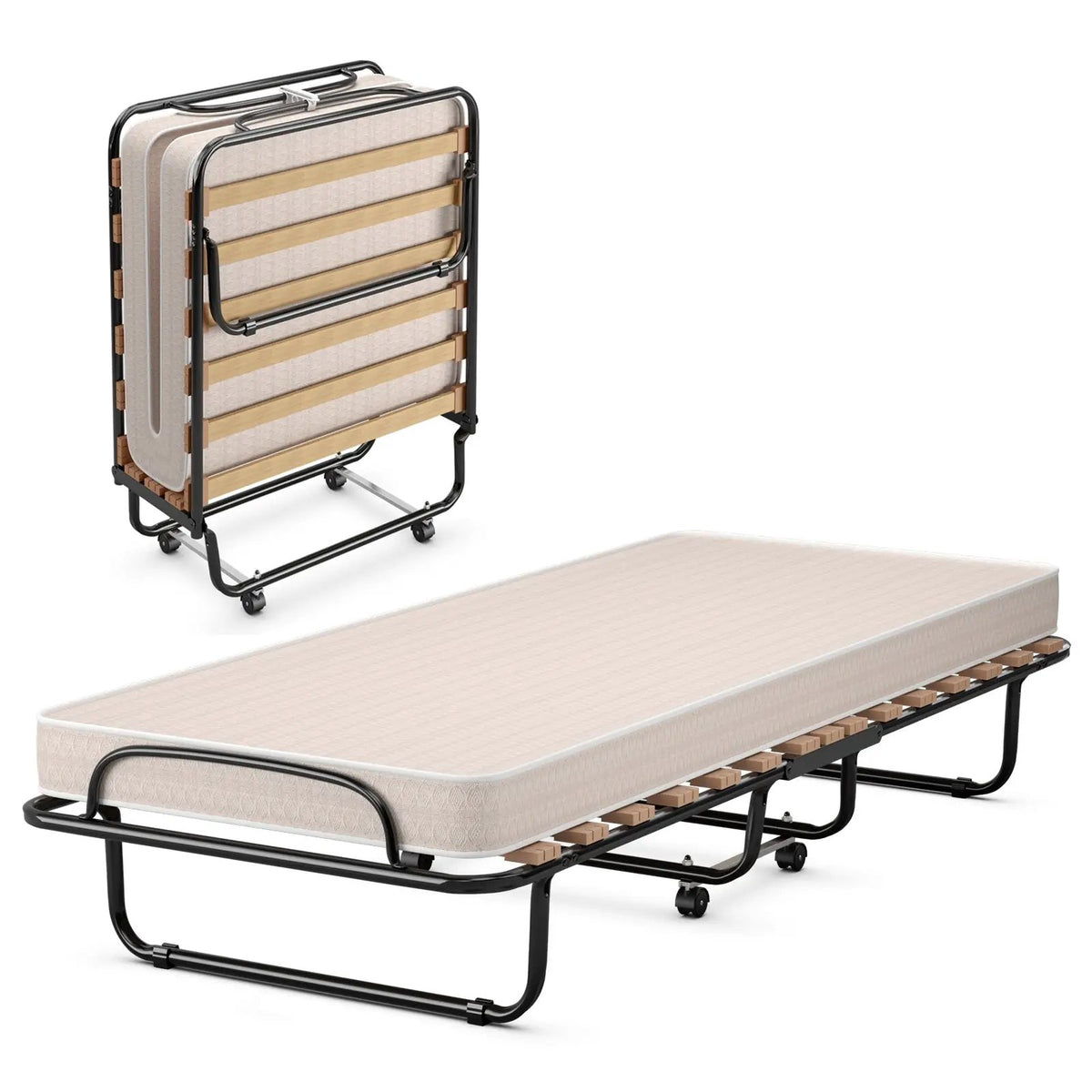 Portable Folding Bed with Memory Foam Mattress and Sturdy Metal Frame Made in Italy by DirectDeals