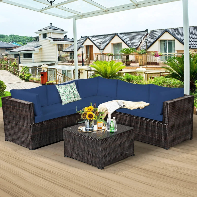 6 Pieces Patio Furniture Sofa Set with Cushions for Outdoor by DirectDeals