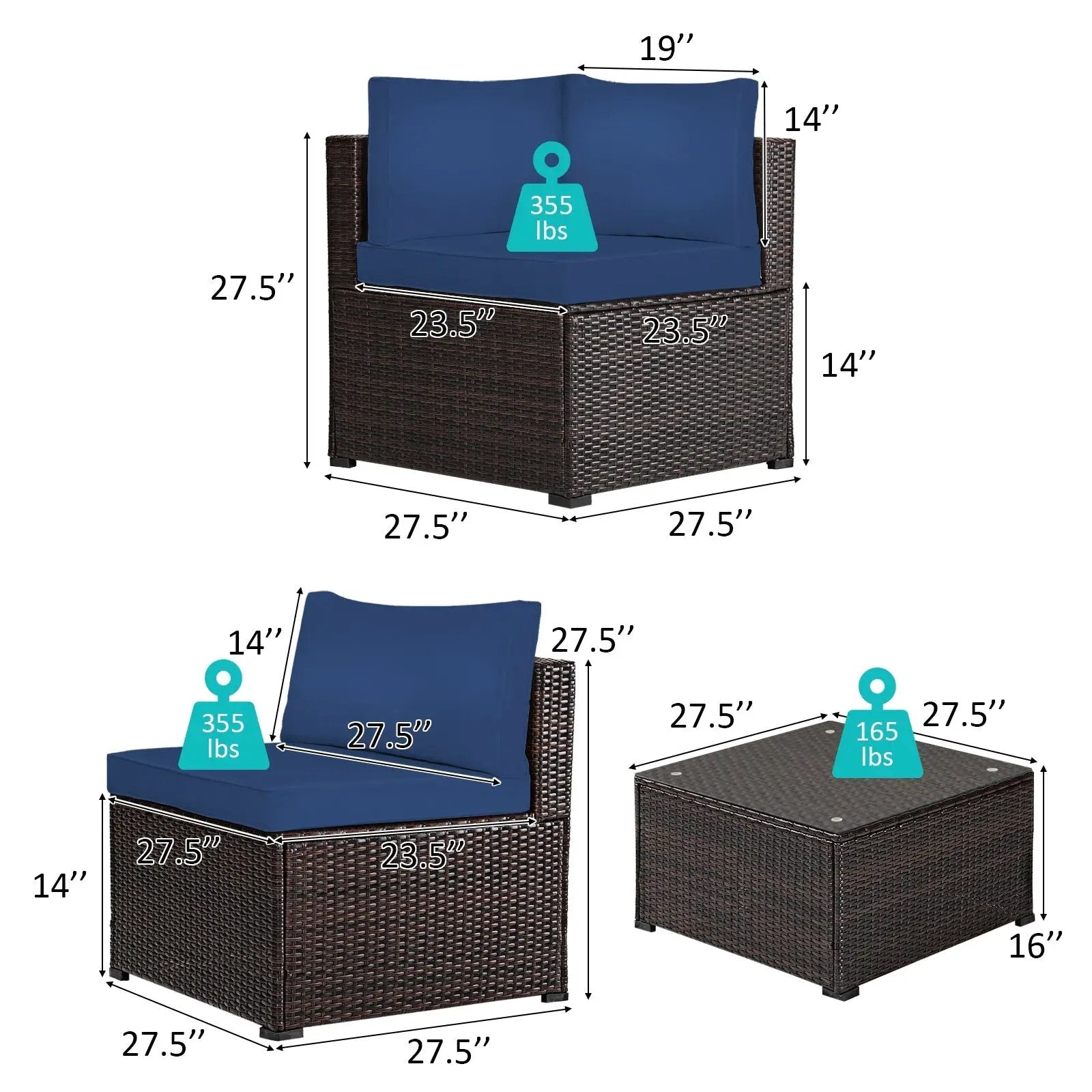 6 Pieces Patio Furniture Sofa Set with Cushions for Outdoor by DirectDeals