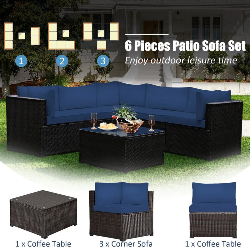 6 Pieces Patio Furniture Sofa Set with Cushions for Outdoor by DirectDeals