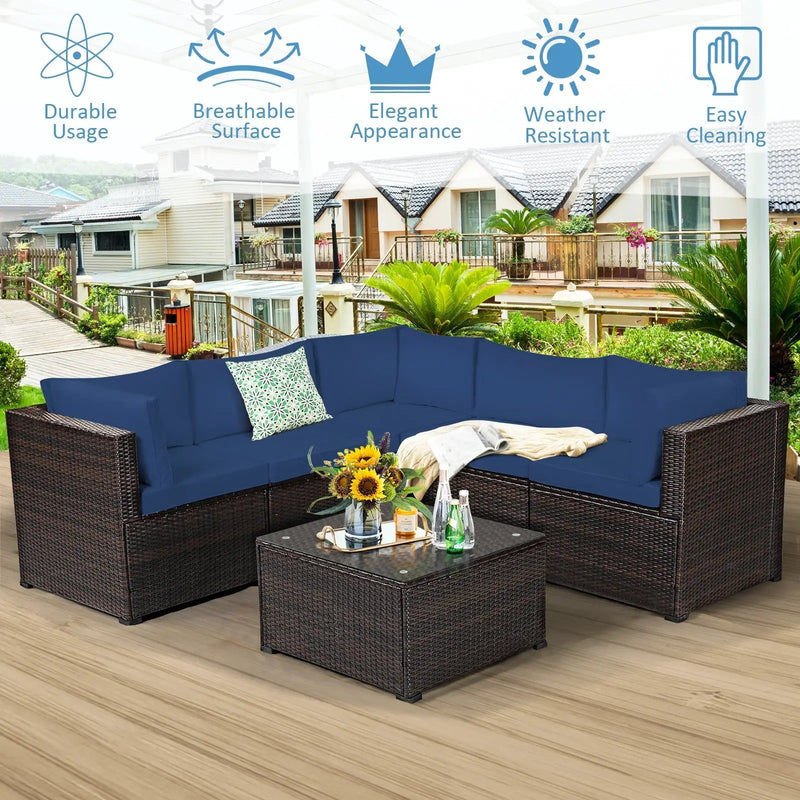 6 Pieces Patio Furniture Sofa Set with Cushions for Outdoor by DirectDeals